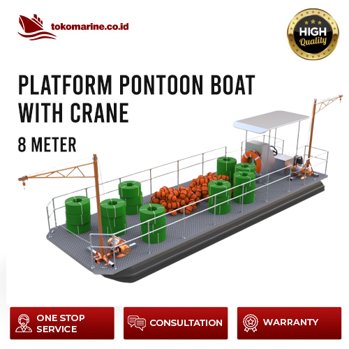 PLATFORM PONTOON BOAT WITH CRANE - PANJANG 8 METER